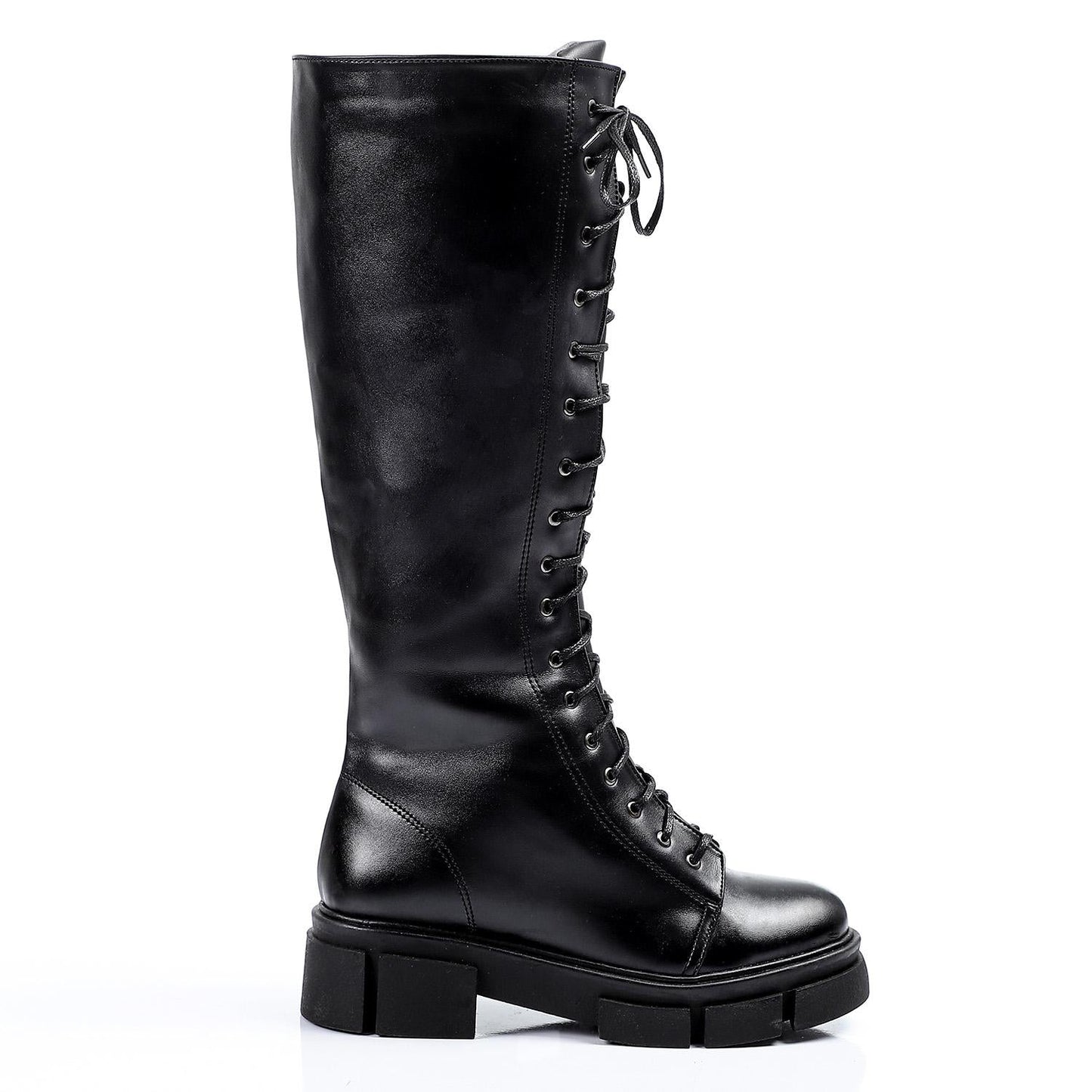 Faux Leather knee-High Boot - Black