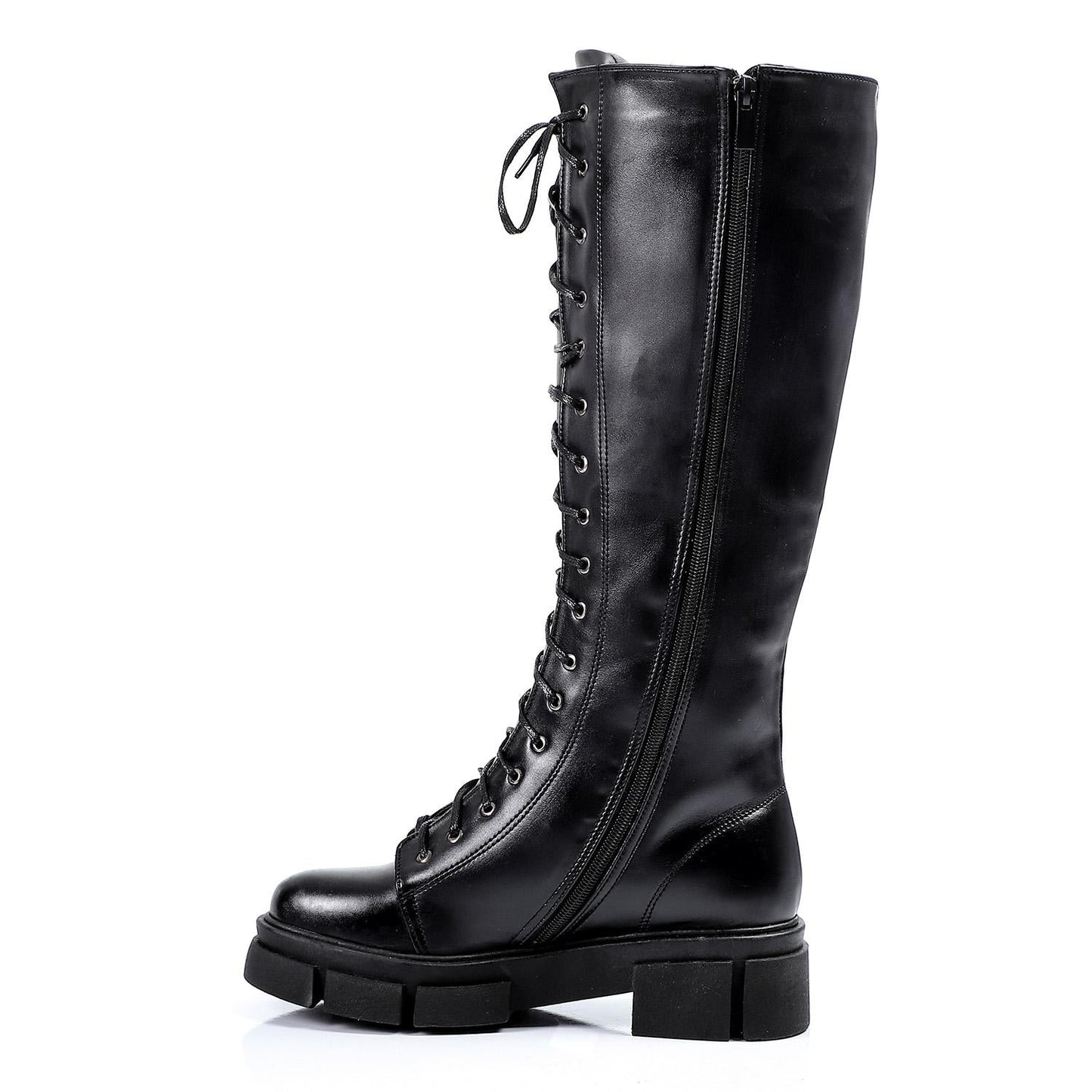 Faux Leather knee-High Boot - Black