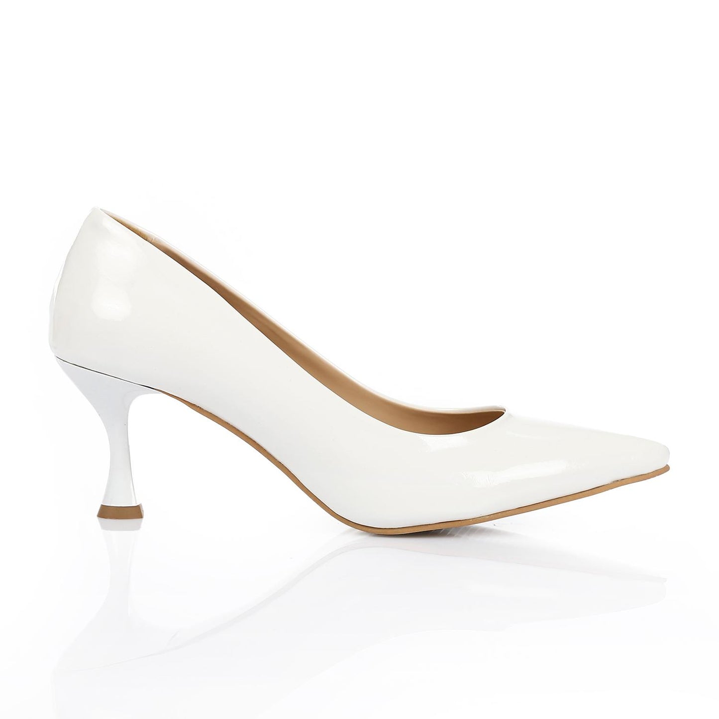 Patent Leather Kitten Heel Pointed Shoes - White