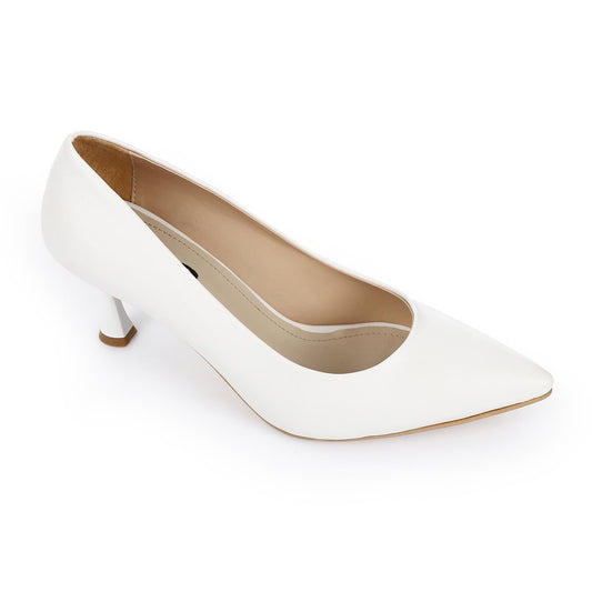 Leather Pointed-Toe Kitten Heel Pump - White