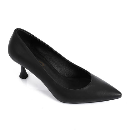 Leather Pointed-Toe Kitten Heel Pump - Black