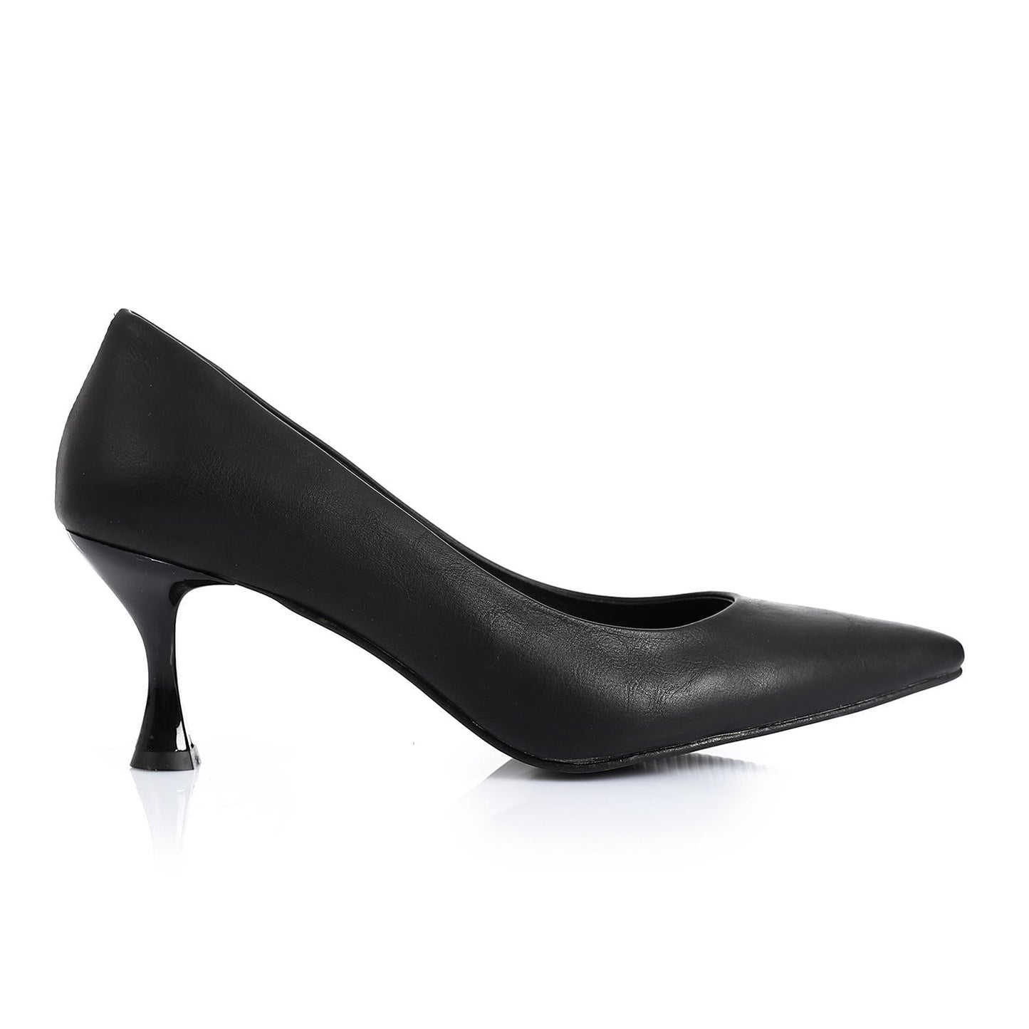 Leather Pointed-Toe Kitten Heel Pump - Black