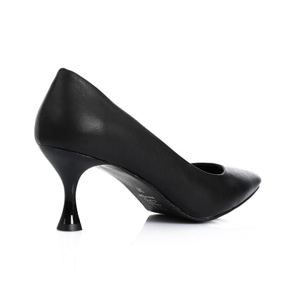 Leather Pointed-Toe Kitten Heel Pump - Black