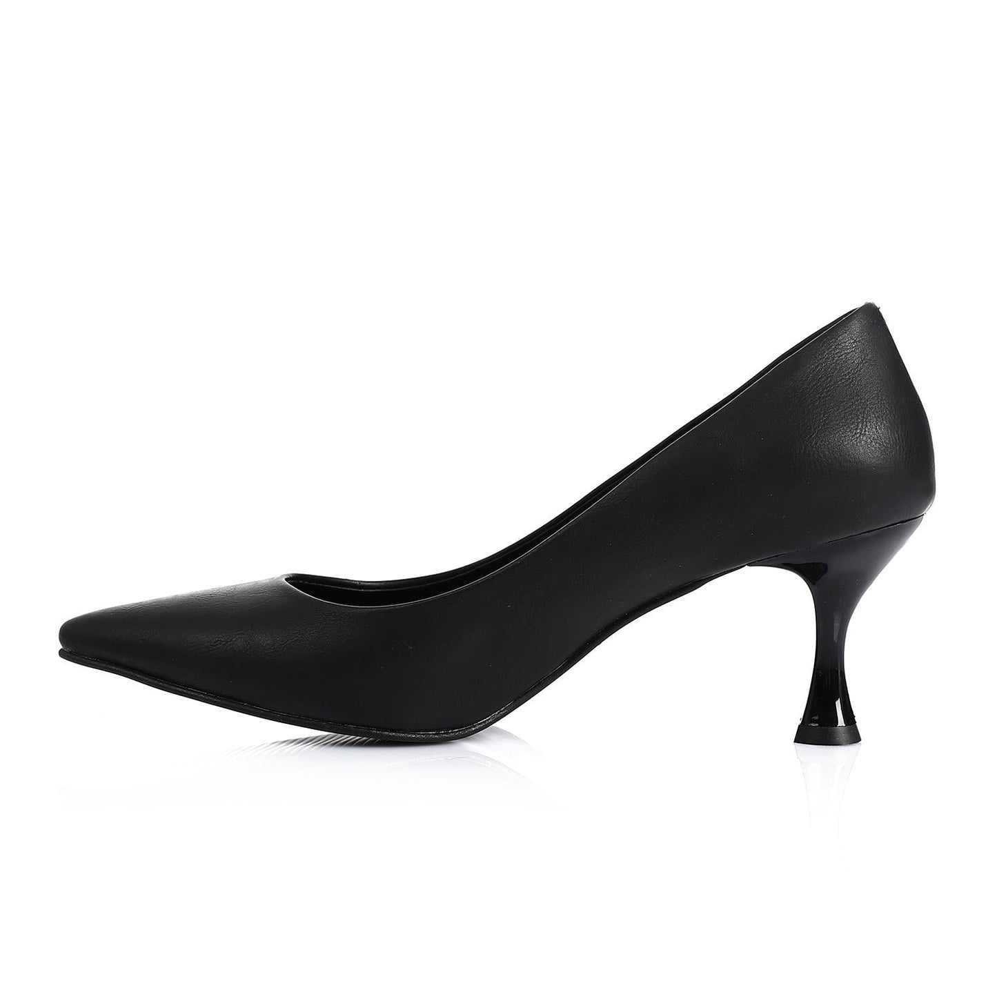Leather Pointed-Toe Kitten Heel Pump - Black