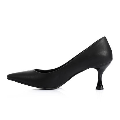 Leather Pointed-Toe Kitten Heel Pump - Black