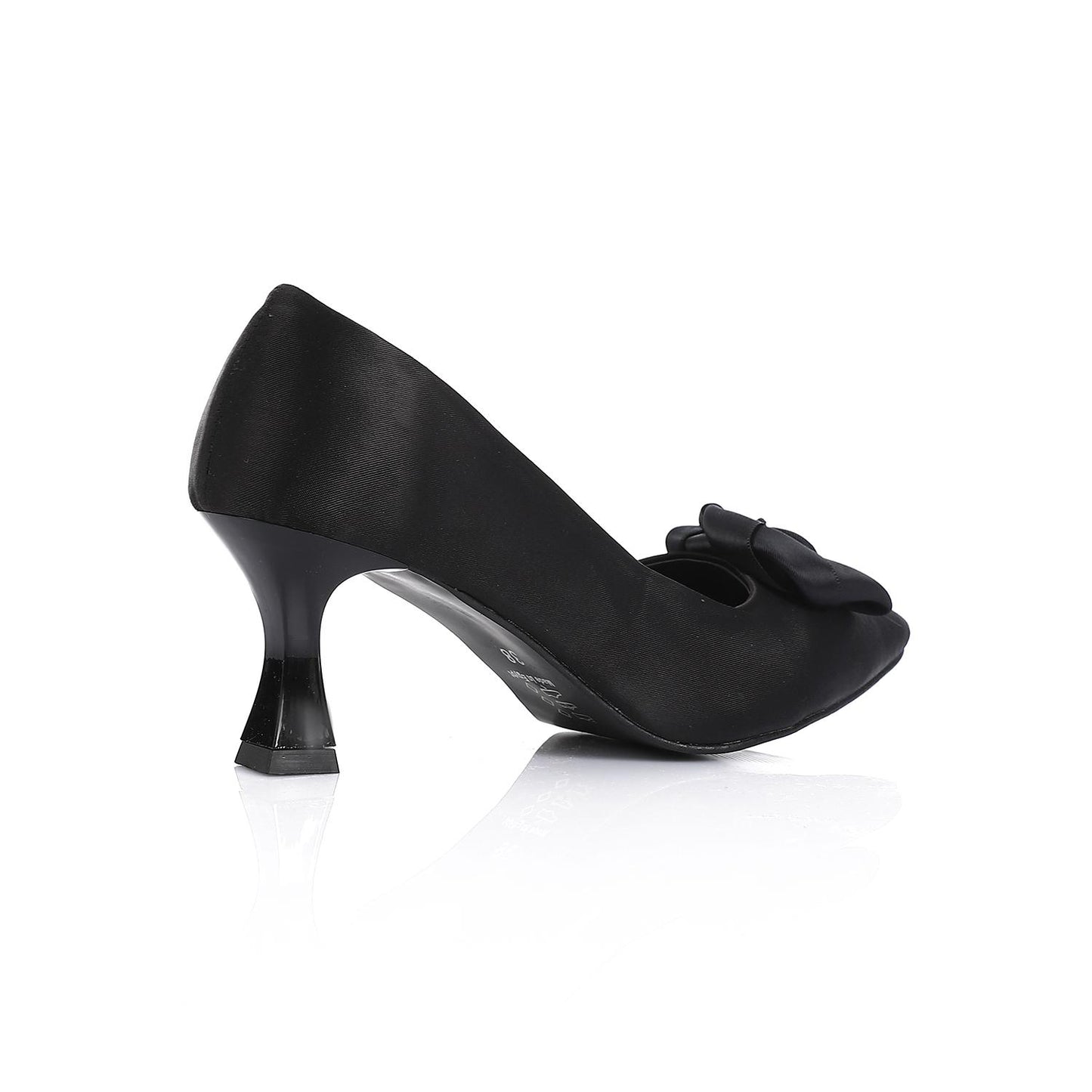 Satin Floral Pointed-Toe Kitten Heel Pump - Black