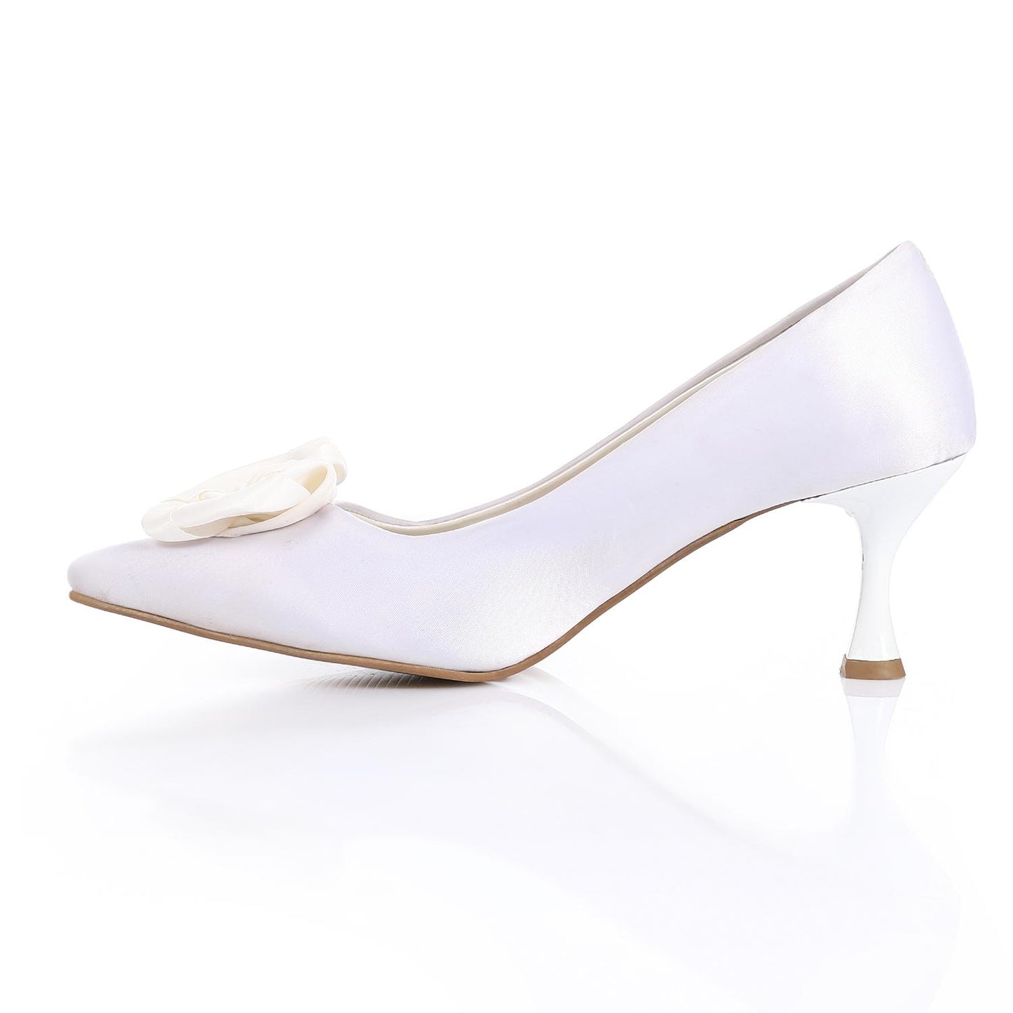 Satin Floral Pointed Toe Pumps - Off White