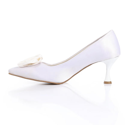 Satin Floral Pointed Toe Pumps - Off White