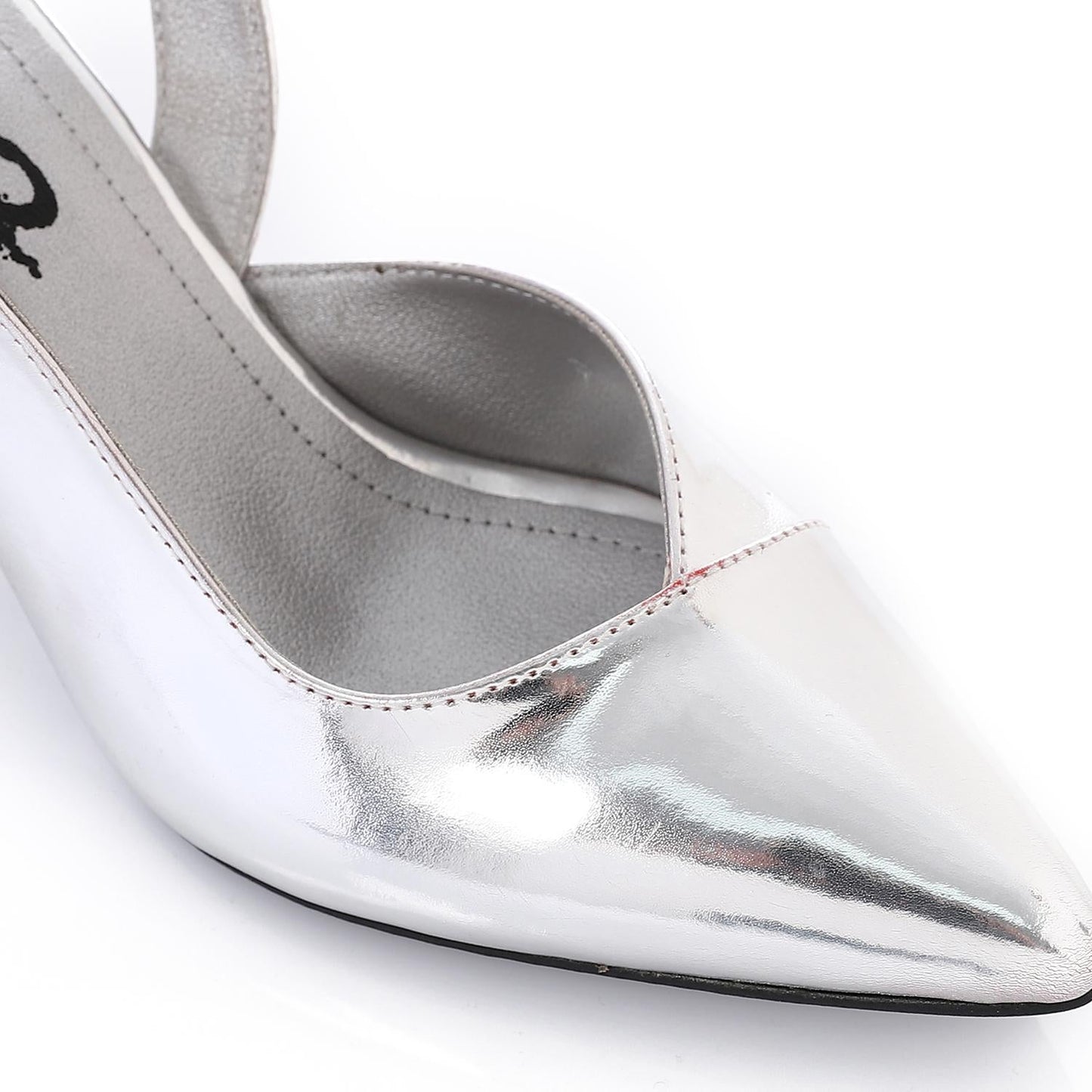 Patent Leather Pointed-Toe Slingback Kitten Heel - Silver