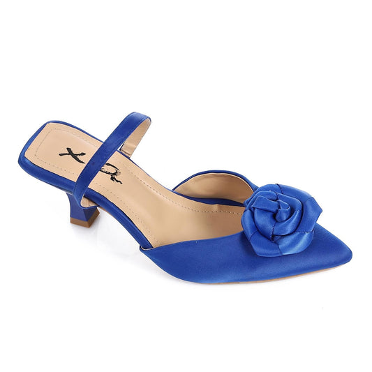 Suede Floral Pointed Toe Slingback Pumps - Blue