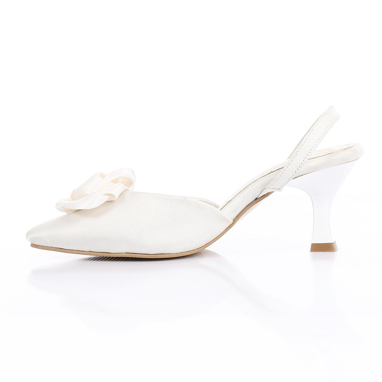 Synthetic Floral Pointed-Toe Kitten Heel Slingback Pump - White