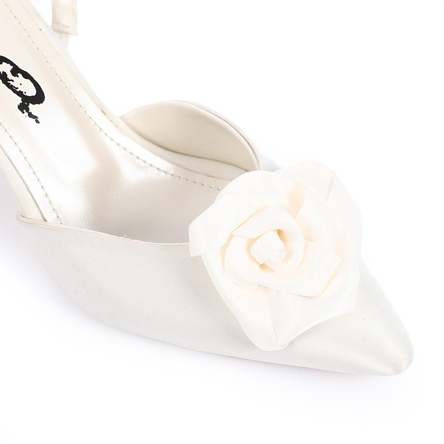 Synthetic Floral Pointed-Toe Kitten Heel Slingback Pump - White