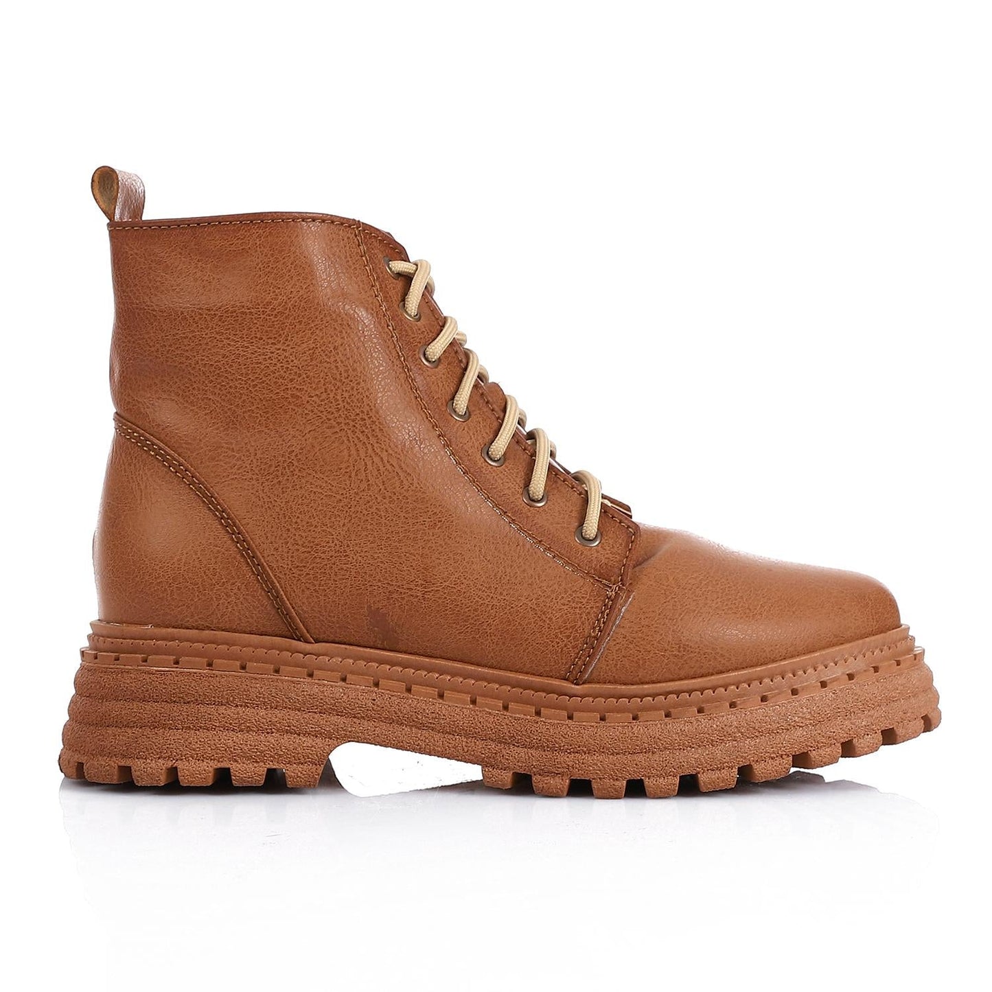 Faux Leather Textured Lace-up Combat Boot - Brown