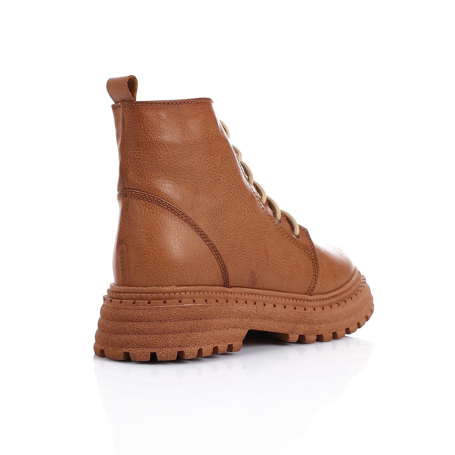 Faux Leather Textured Lace-up Combat Boot - Brown