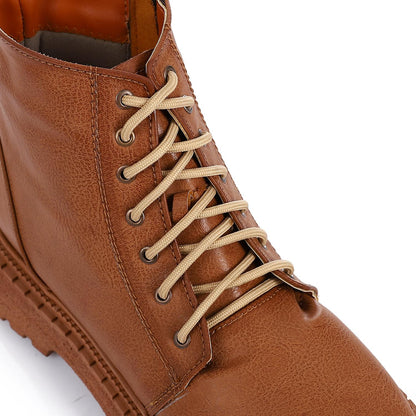 Faux Leather Textured Lace-up Combat Boot - Brown