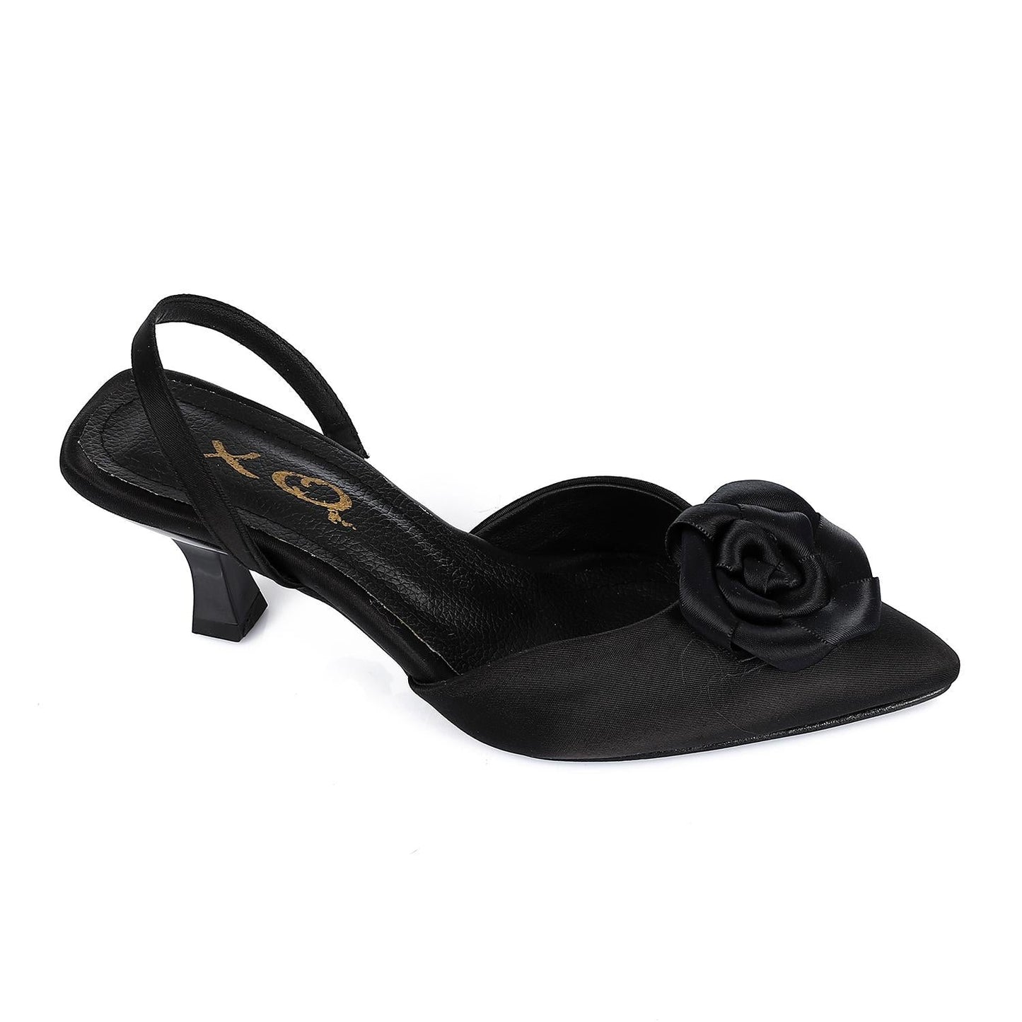 Suede Floral Pointed Toe Slingback Pumps - Black