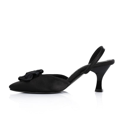 Suede Floral Pointed Toe Slingback Pumps - Black