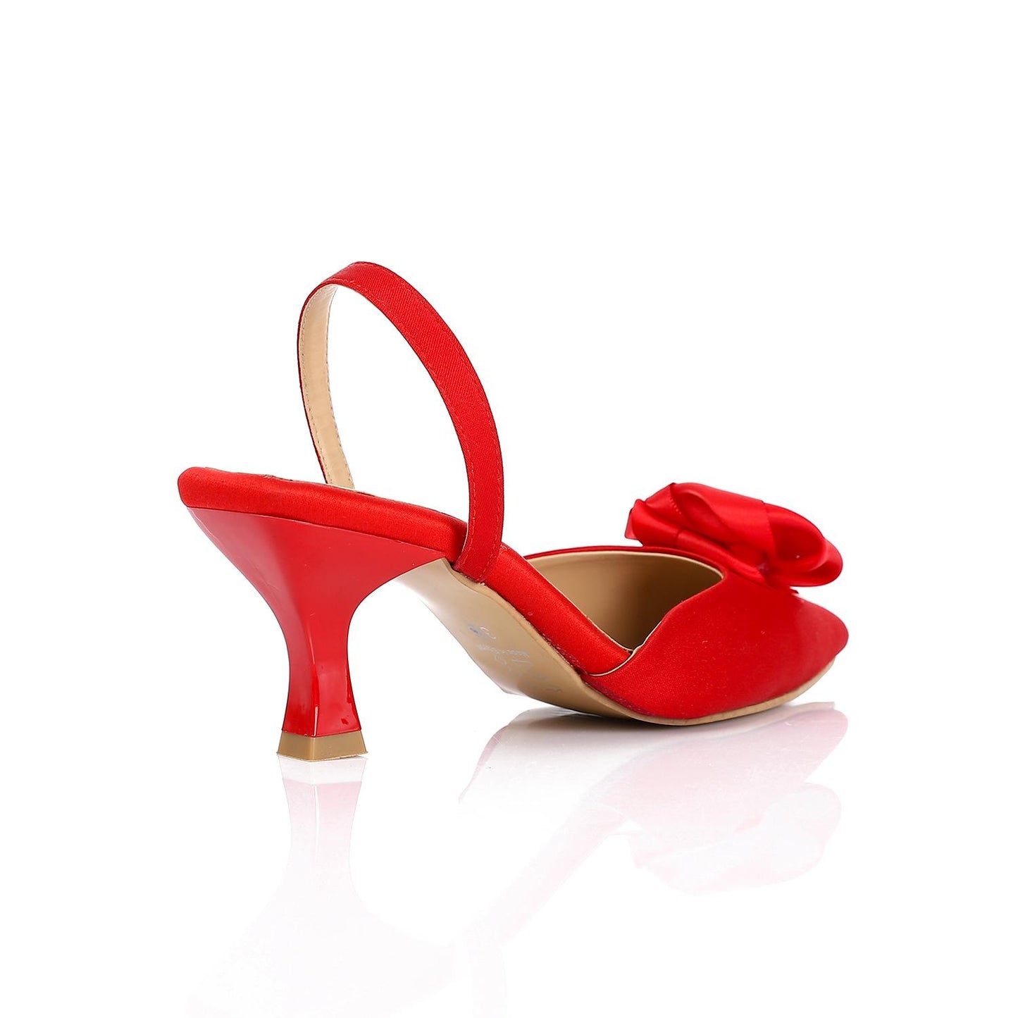 Suede Floral Pointed Toe Slingback Pumps - Red