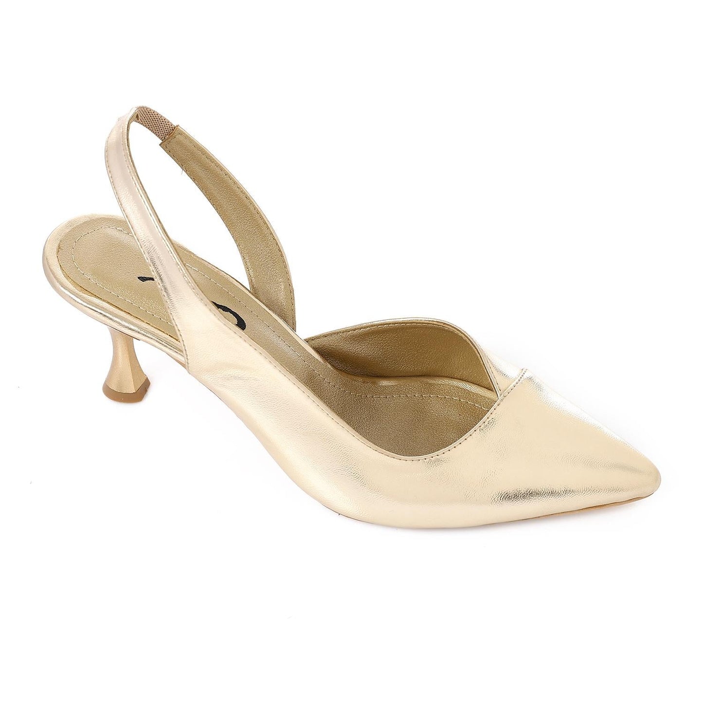 Patent Leather Pointed-Toe Slingback Kitten Heel - Gold
