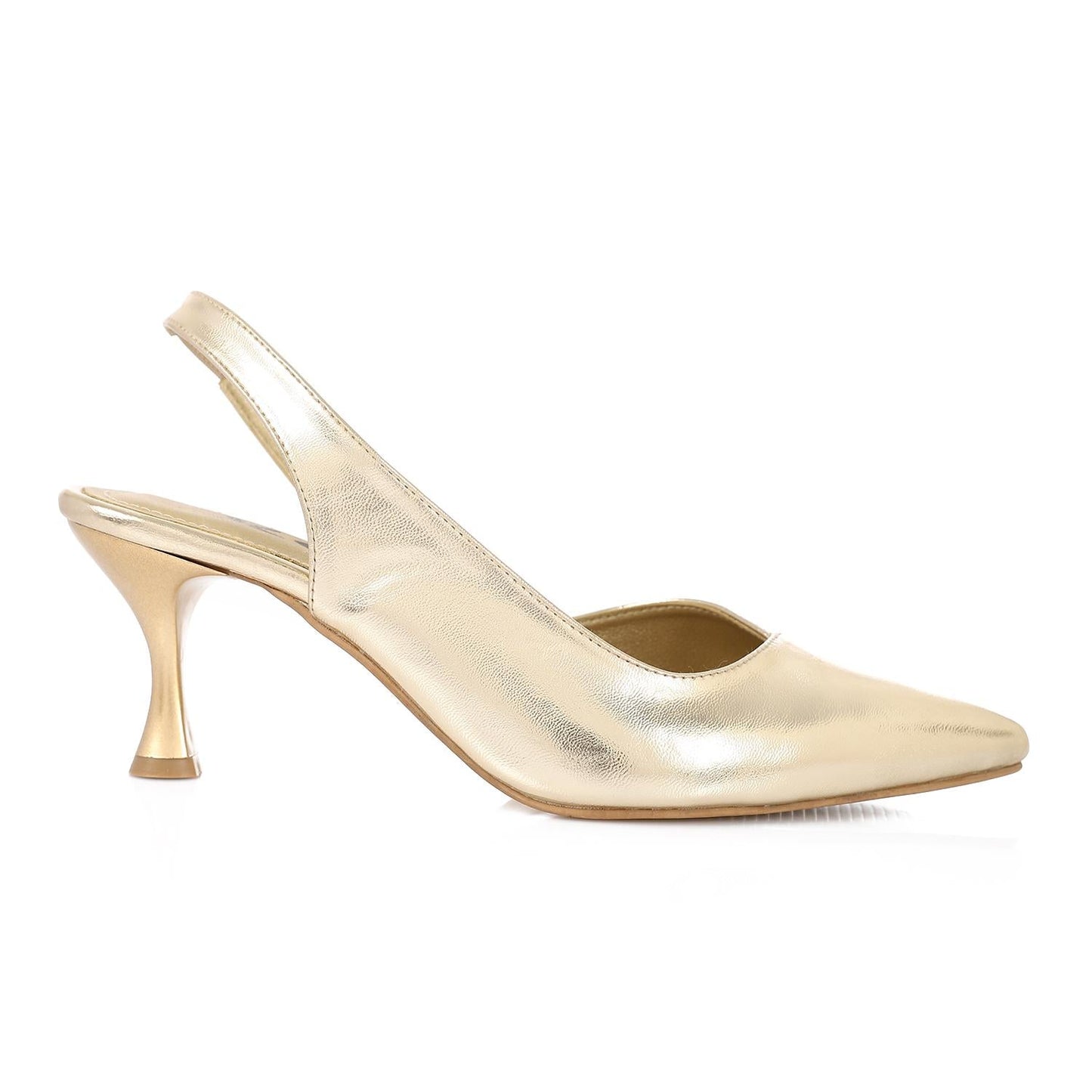 Patent Leather Pointed-Toe Slingback Kitten Heel - Gold