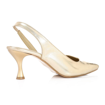 Patent Leather Pointed-Toe Slingback Kitten Heel - Gold
