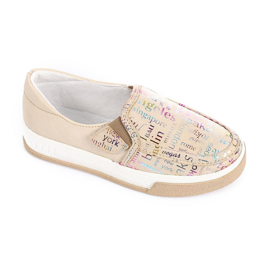 Leather Printed Slip-On Sneakers – Beige