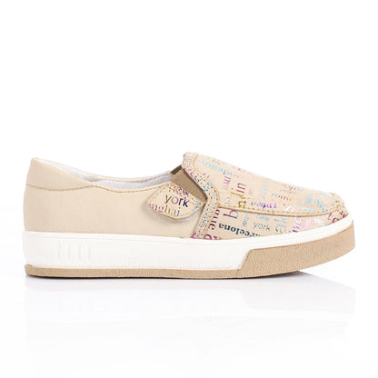 Leather Printed Slip-On Sneakers – Beige