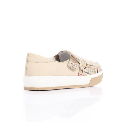 Leather Printed Slip-On Sneakers – Beige