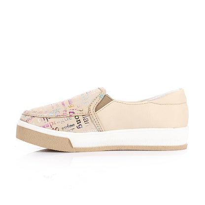 Leather Printed Slip-On Sneakers – Beige