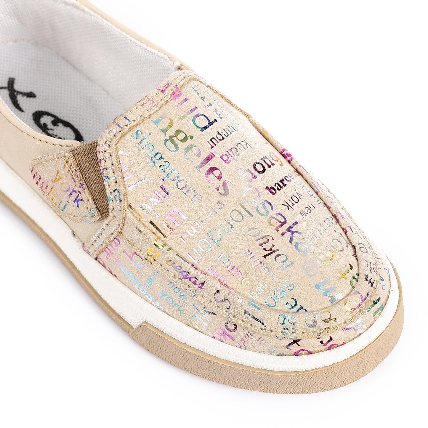 Leather Printed Slip-On Sneakers – Beige