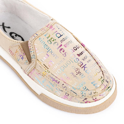 Leather Printed Slip-On Sneakers – Beige