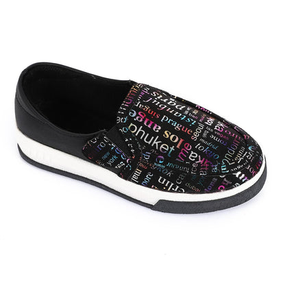 Leather Printed Slip-On Sneakers – Black
