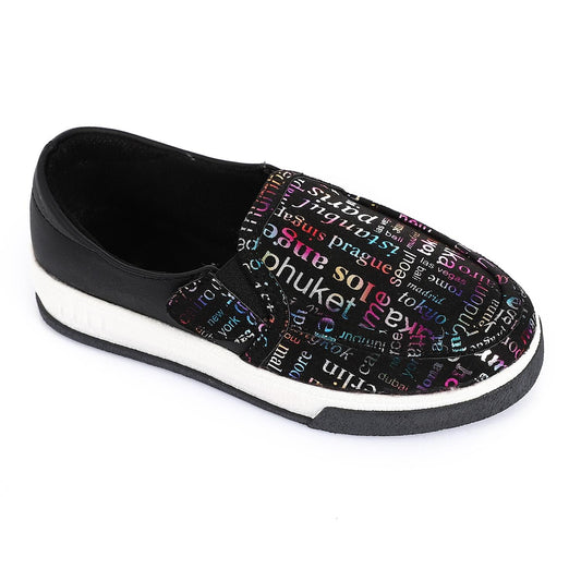 Leather Printed Slip-On Sneakers – Black