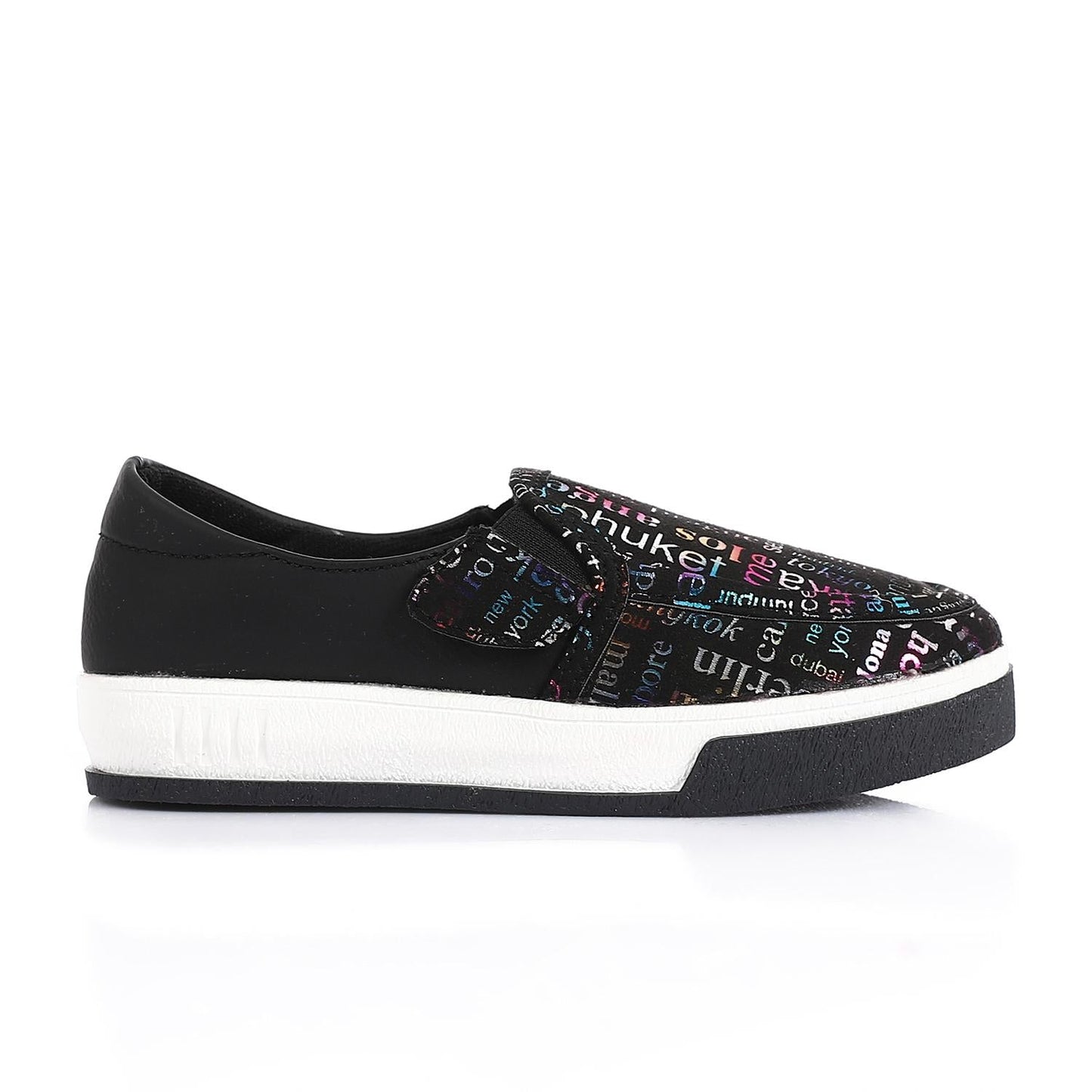 Leather Printed Slip-On Sneakers – Black