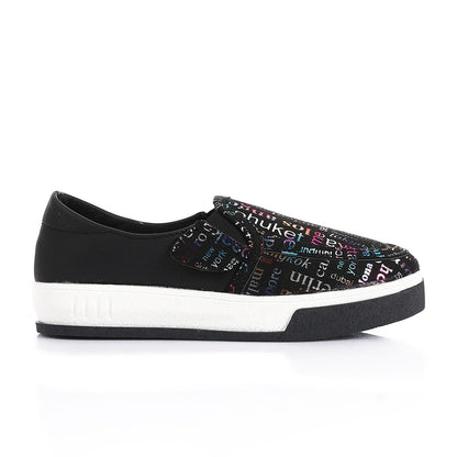 Leather Printed Slip-On Sneakers – Black