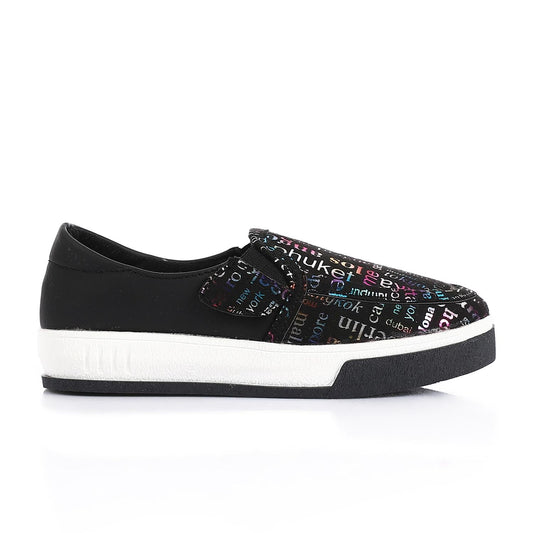 Leather Printed Slip-On Sneakers – Black