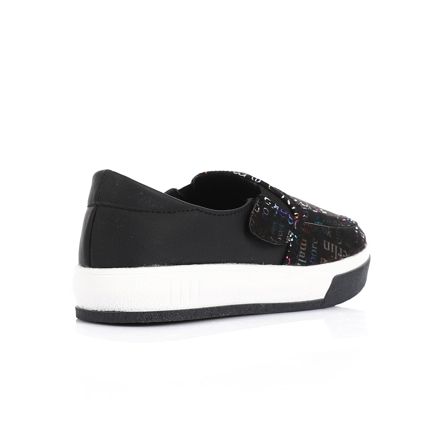 Leather Printed Slip-On Sneakers – Black