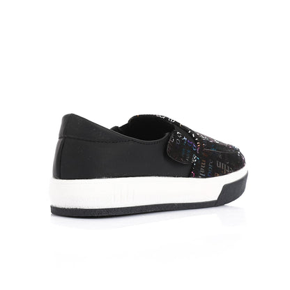 Leather Printed Slip-On Sneakers – Black