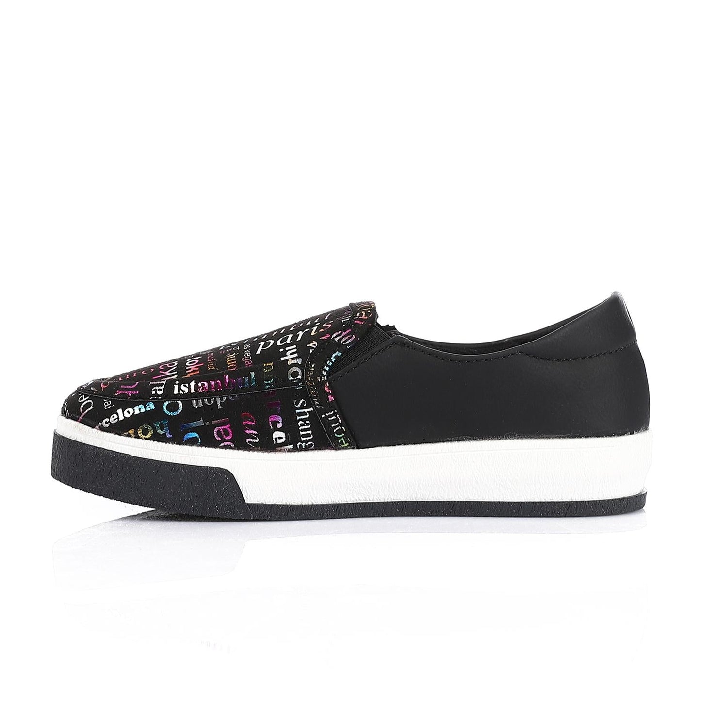Leather Printed Slip-On Sneakers – Black