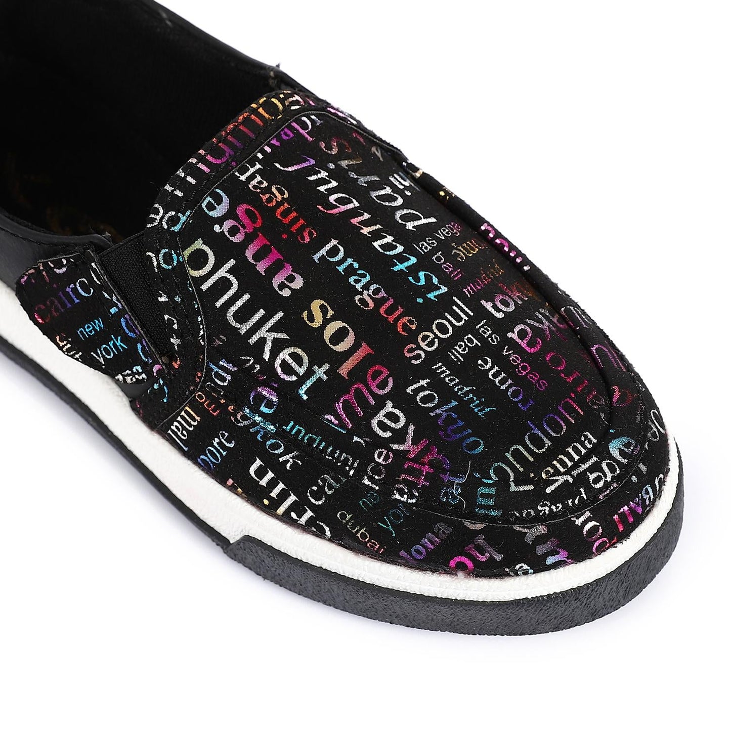 Leather Printed Slip-On Sneakers – Black