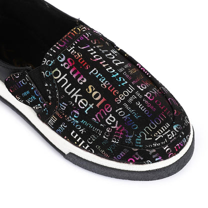 Leather Printed Slip-On Sneakers – Black