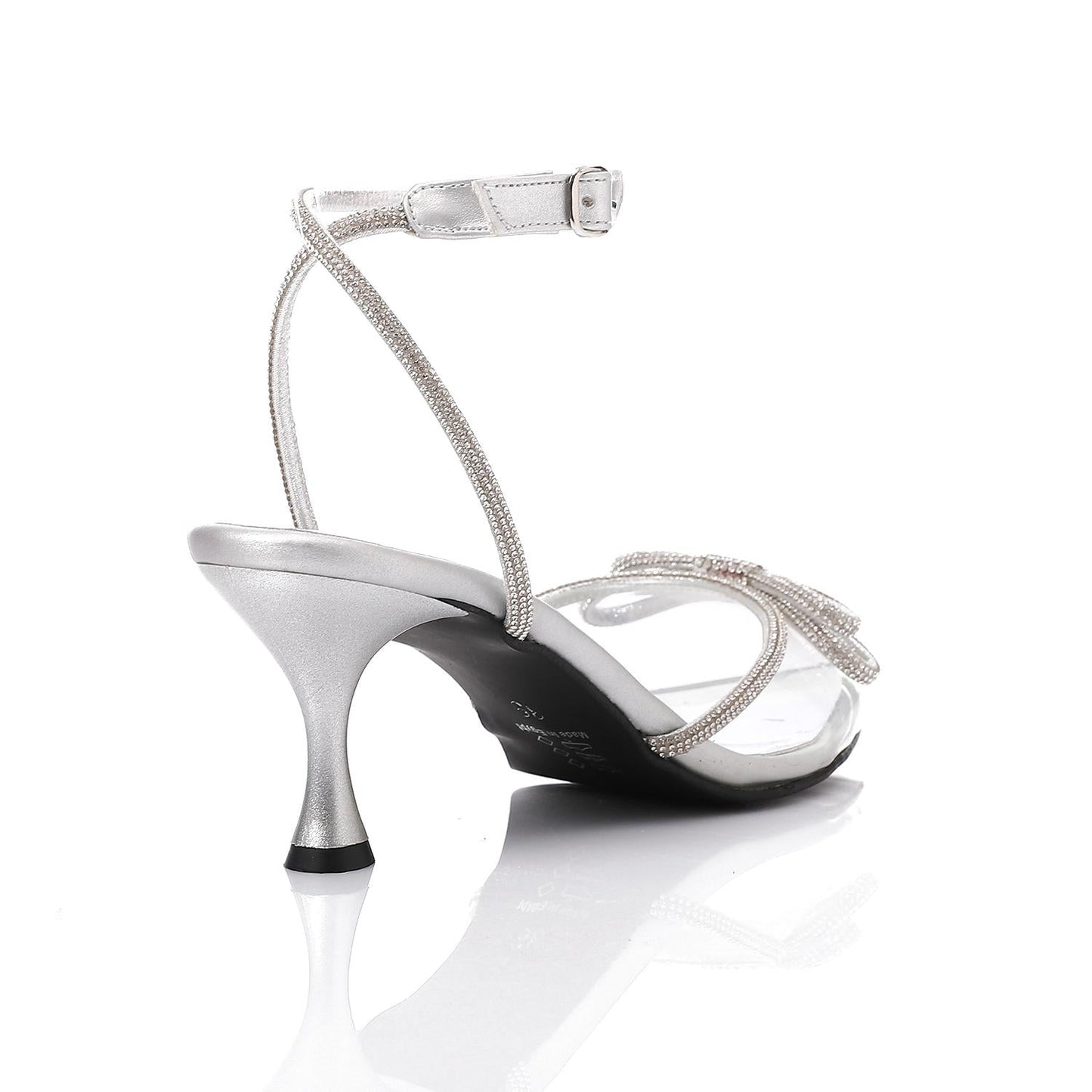 Leather Rhinestone Pointed Toe Sandals - Silver