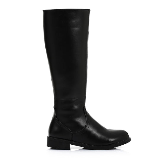 Faux Leather Smooth Knee-High Boot - Black