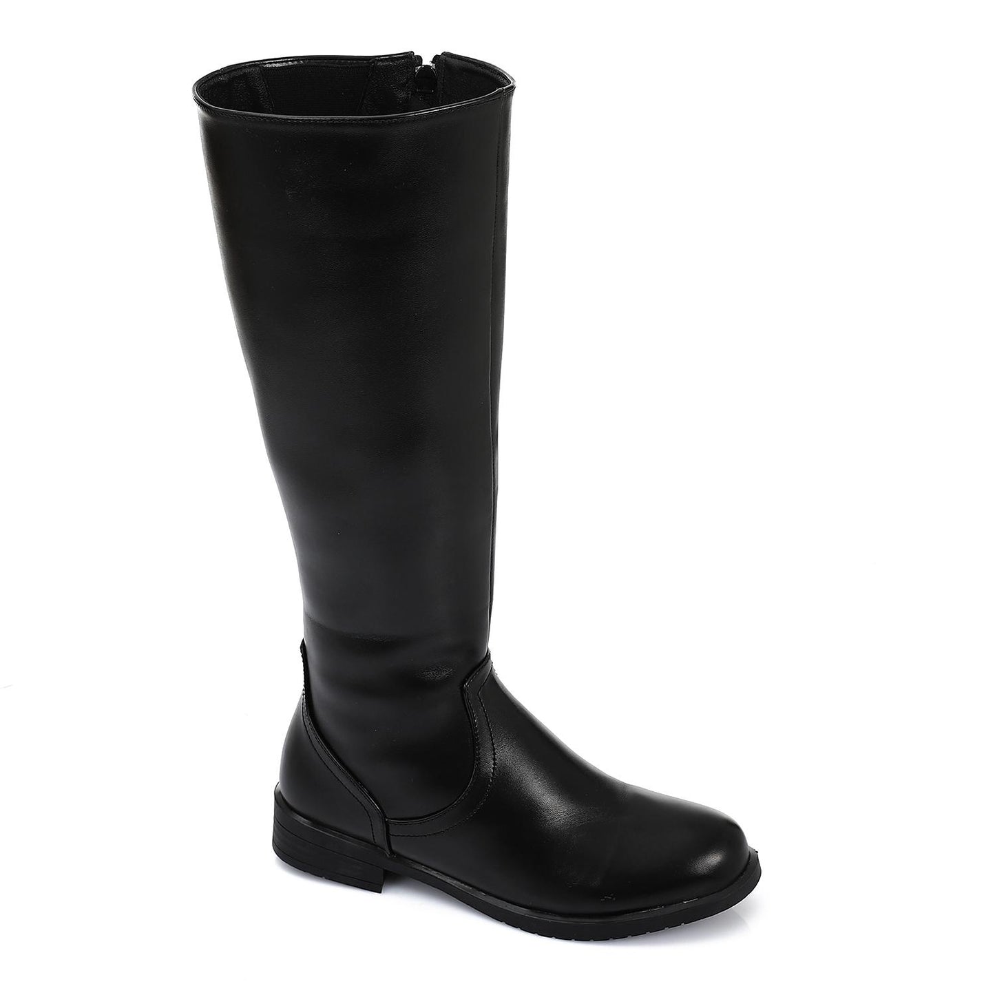 Faux Leather Smooth Knee-High Boot - Black