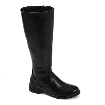 Faux Leather Smooth Knee-High Boot - Black