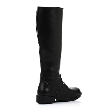 Faux Leather Smooth Knee-High Boot - Black