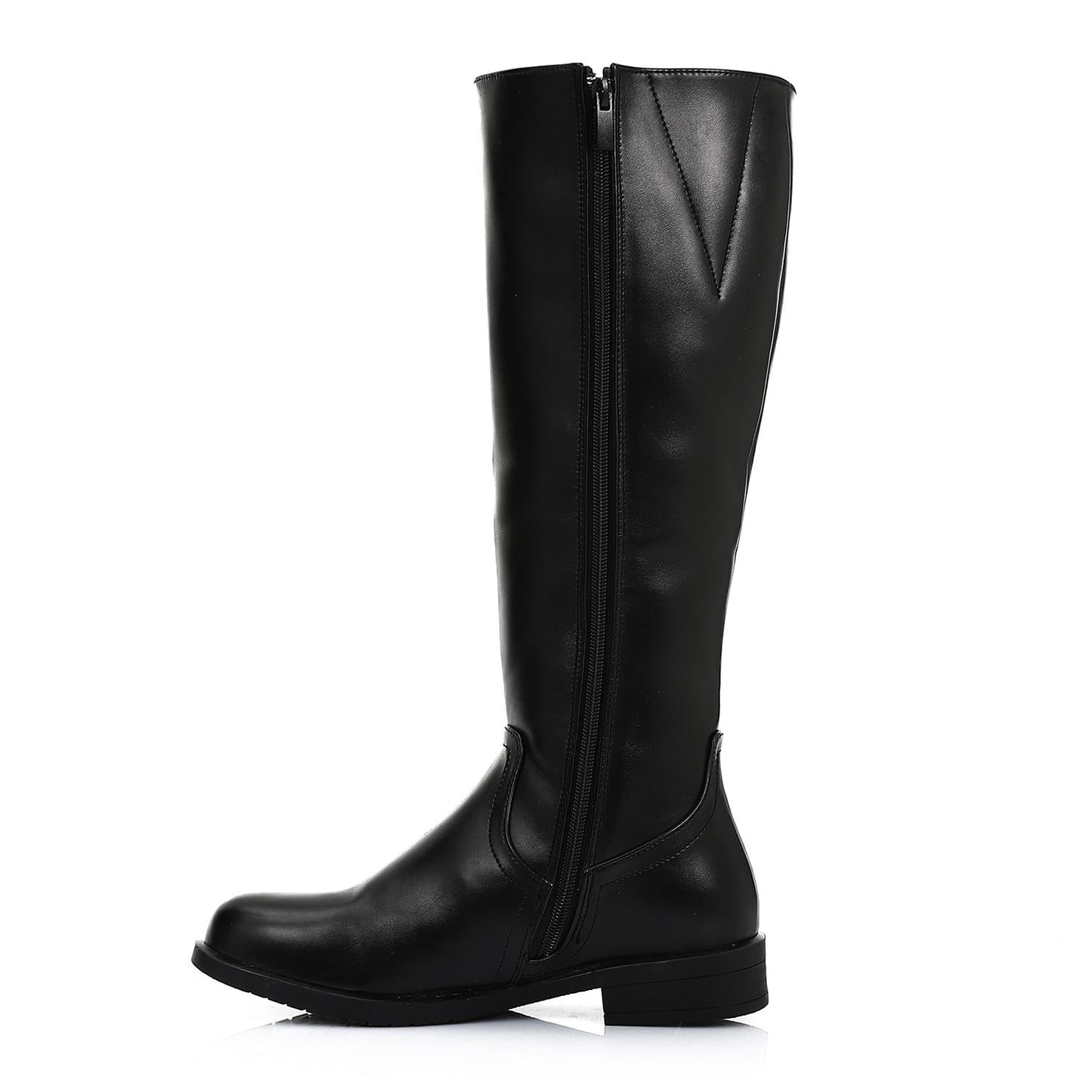 Faux Leather Smooth Knee-High Boot - Black