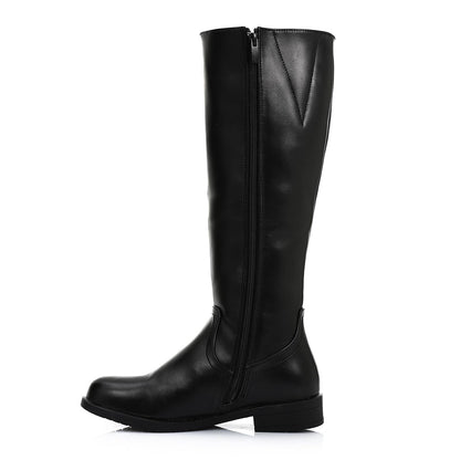 Faux Leather Smooth Knee-High Boot - Black
