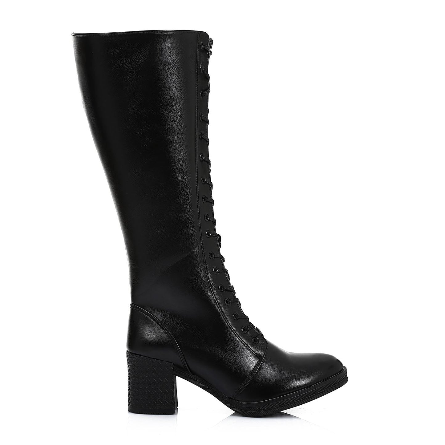 Leather High-Knee Boot - Black