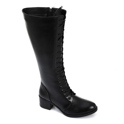 Faux Leather Boot With Zip - Black